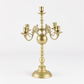 Antique Brass Swan Five-Light Gilt Bronze Candelabra