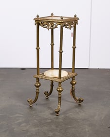 Antique Brass Plant Stand w/ Marble Surface