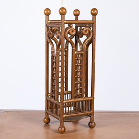 Antique Stick & Ball Oak Umbrella Stand
