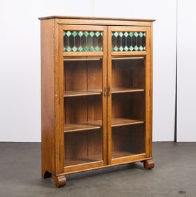 Larkin Style Arts & Crafts Cabinet w/ Slag Glass