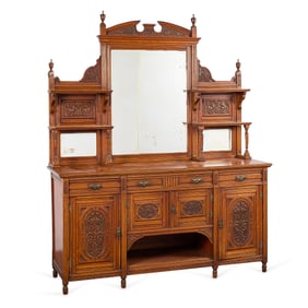 Lrg Victorian Carved Triple Mirror Back Sideboard