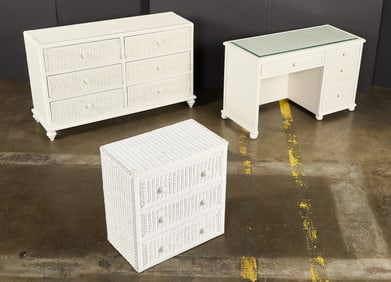 3 Pc White Wicker Bedroom Furniture Set