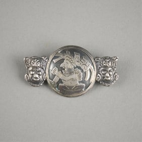 Silver Mayan Brooch