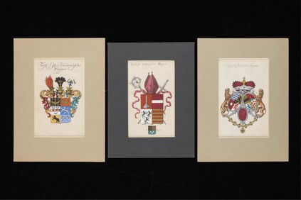 3 Handcolored Coat of Arms Engravings