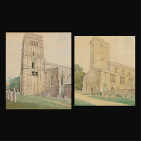 Pair English Church 19th c. Watercolors