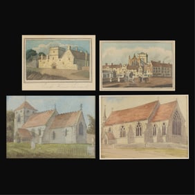 4 Small Antique English School Watercolors