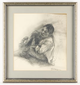 Charcoal Drawing of Figure Signed Draper