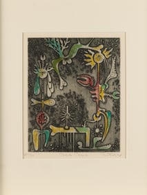 Gabor Peterdi "Polite People" Color Etching 1948