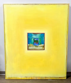 Large Abstract Blue Room on Yellow Oil Painting
