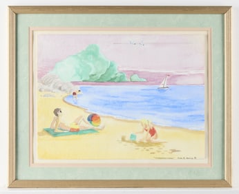 John Holton Watercolor Beach Painting 1941