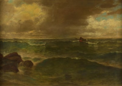 Oil on Canvas Seaside Wreck Painting