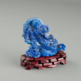 Chinese Carved Lapis Lazuli Maiden w/ Stand