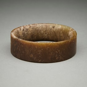 Chinese Carved Brown Unpolished Jade Bangle