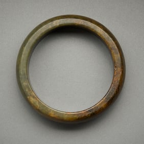 Chinese Carved Brown & Green Jade Bangle