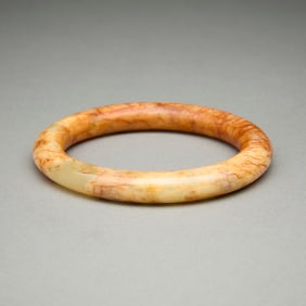Chinese Carved Jade Bangle w/ Russet Inclusions