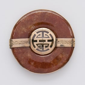 Brown Jade & Gold Plated Belt Buckle