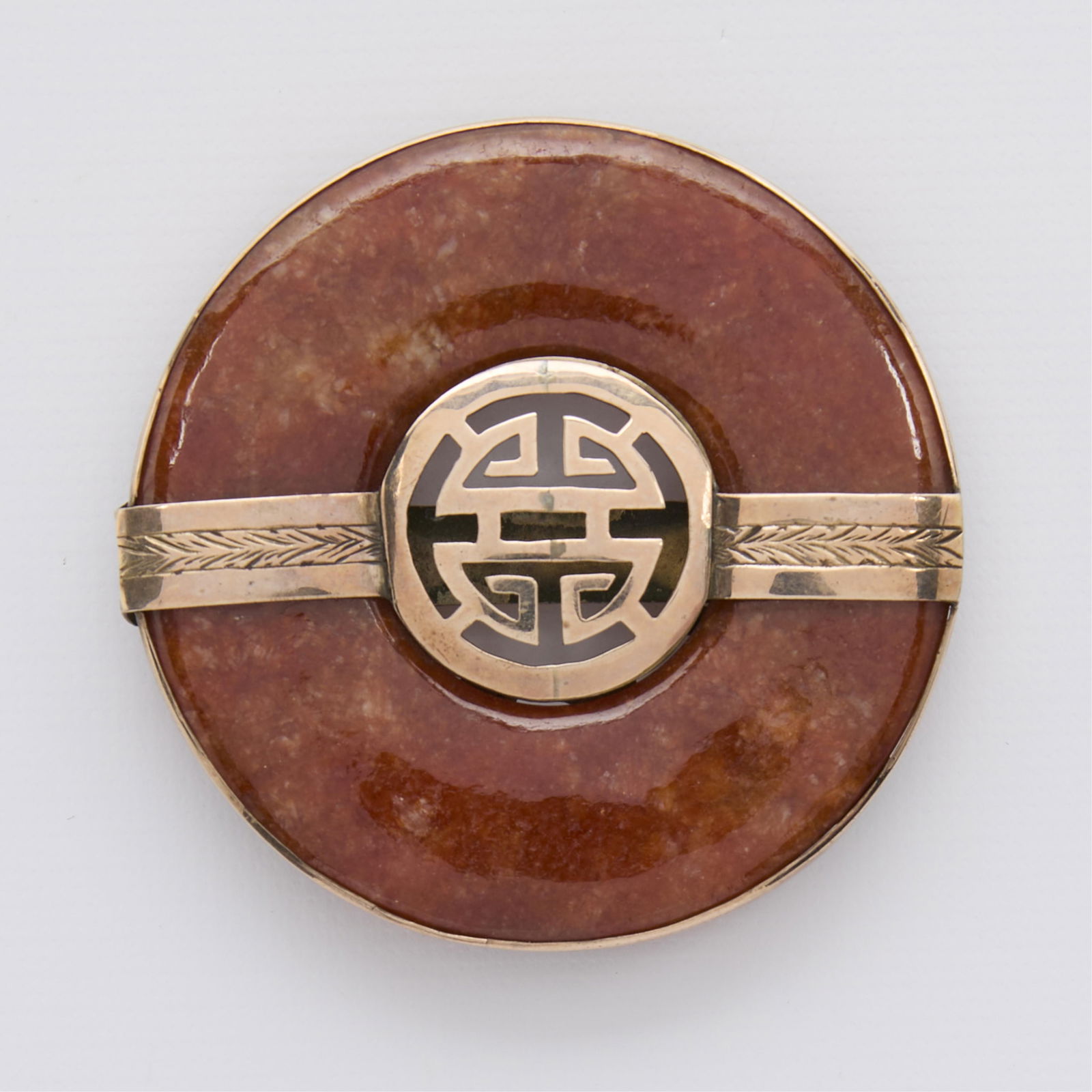 Brown Jade & Gold Plated Belt Buckle (1 of 2)