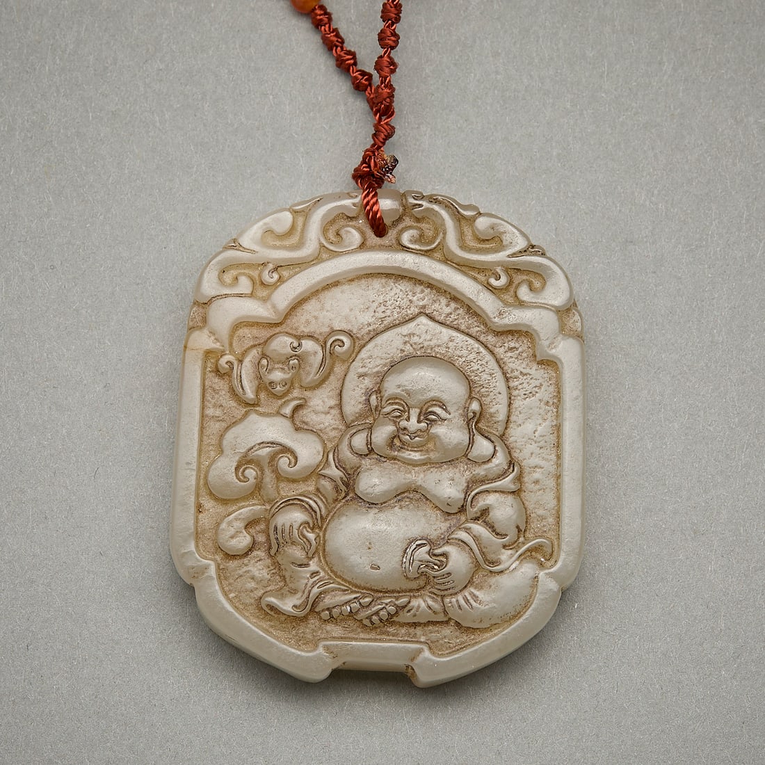Chinese Carved White Jade Buddha Plaque Pendant (1 of 3)