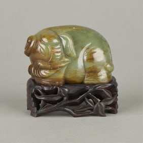 Chinese Carved Jade Elephant w/ Stand