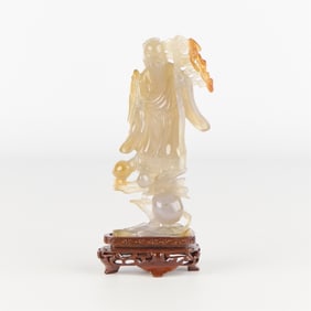Chinese Carved Agate Longevity Figure