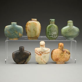 7 Chinese Carved Hardstone/Jade Snuff Bottles