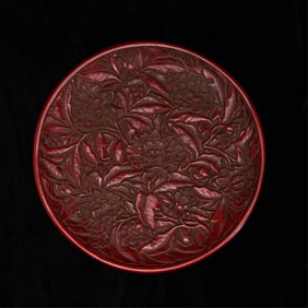 Chinese Carved Red Lacquer Platter