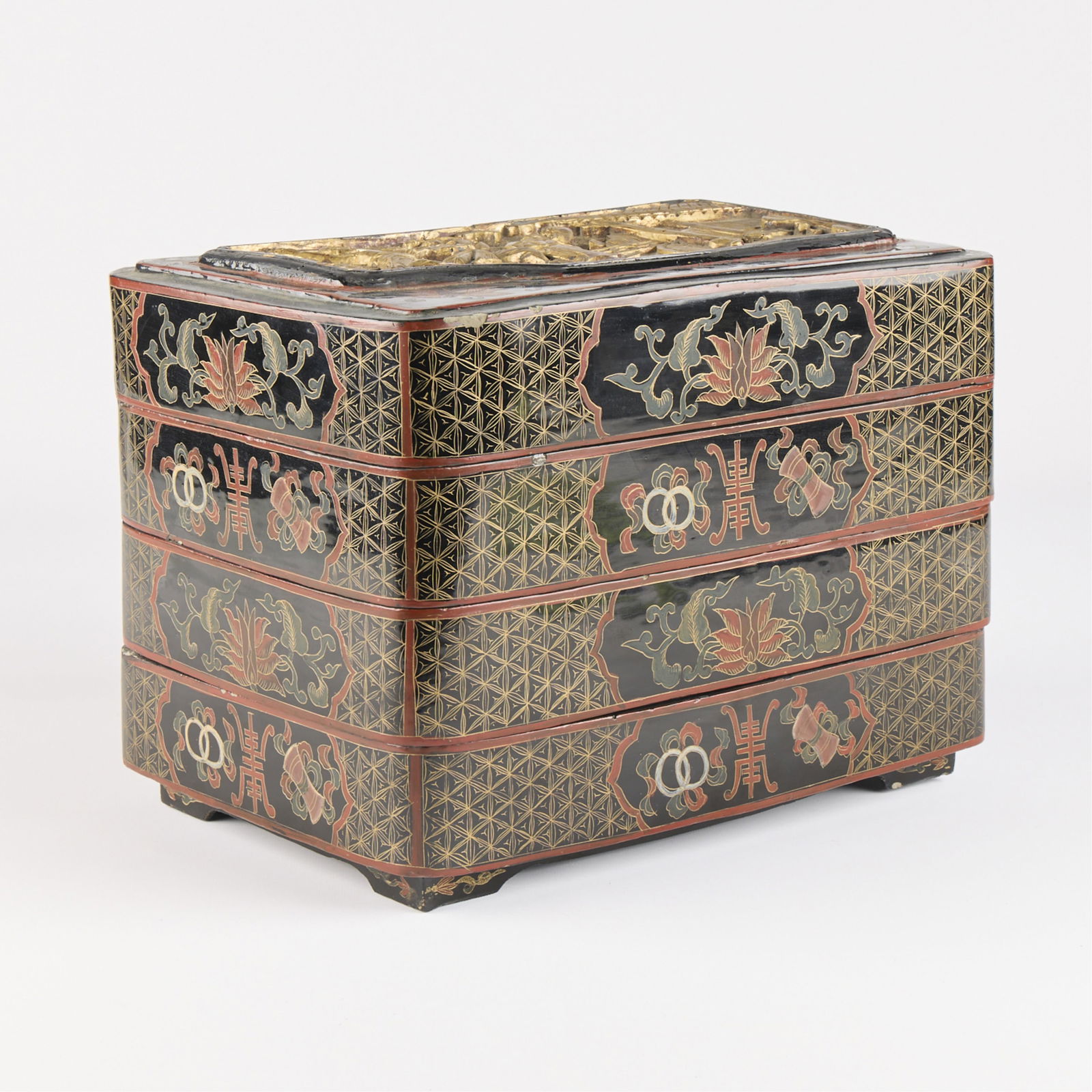 20th c. Chinese Lacquer Tiered Food Box (1 of 4)