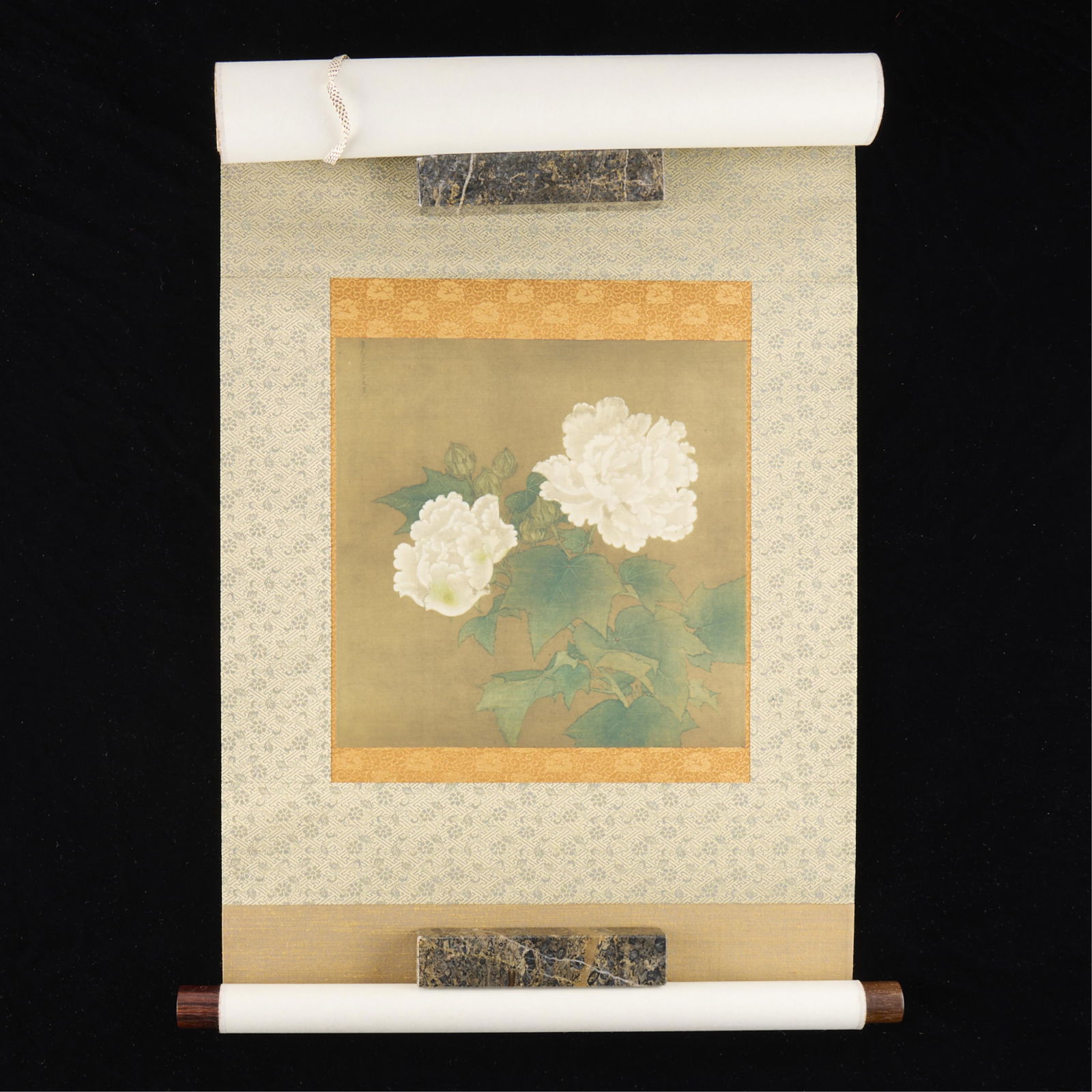 Asian White Cotton Roses Hanging Scroll (1 of 3)