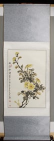 Modern Chinese Ink/Paper Floral Scroll Painting