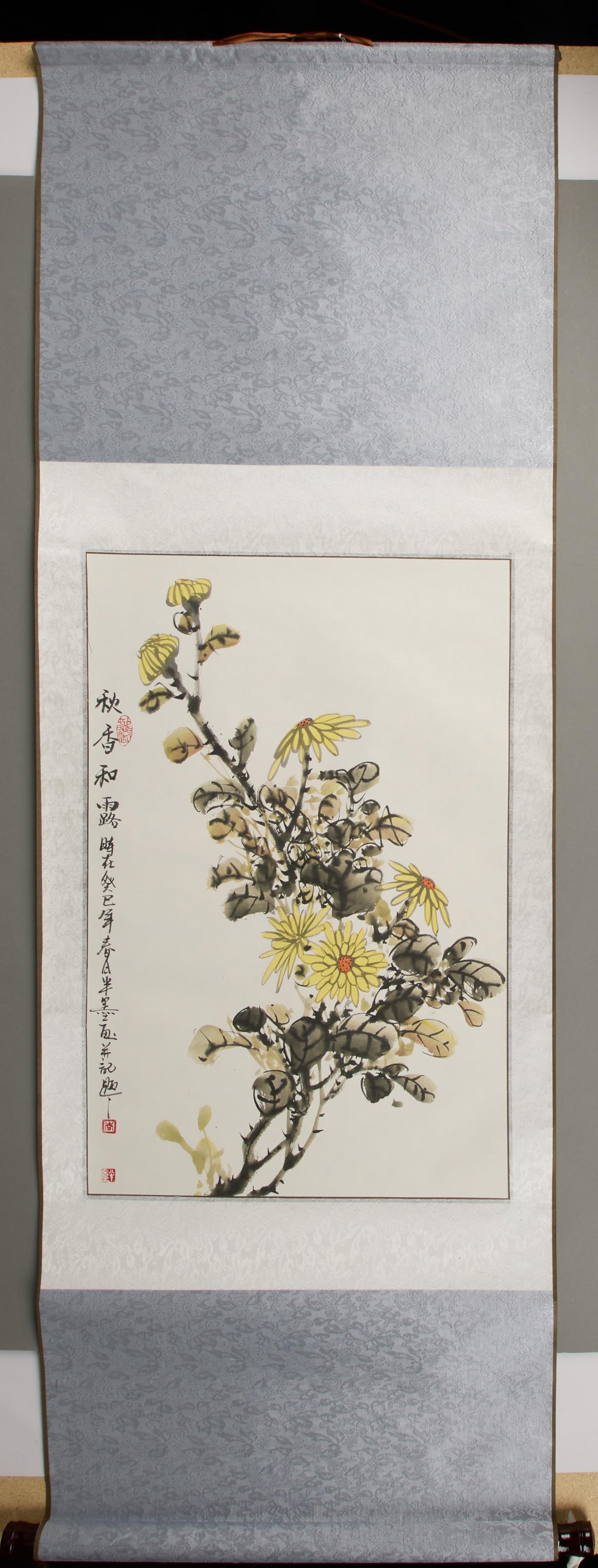 Modern Chinese Ink/Paper Floral Scroll Painting (1 of 3)