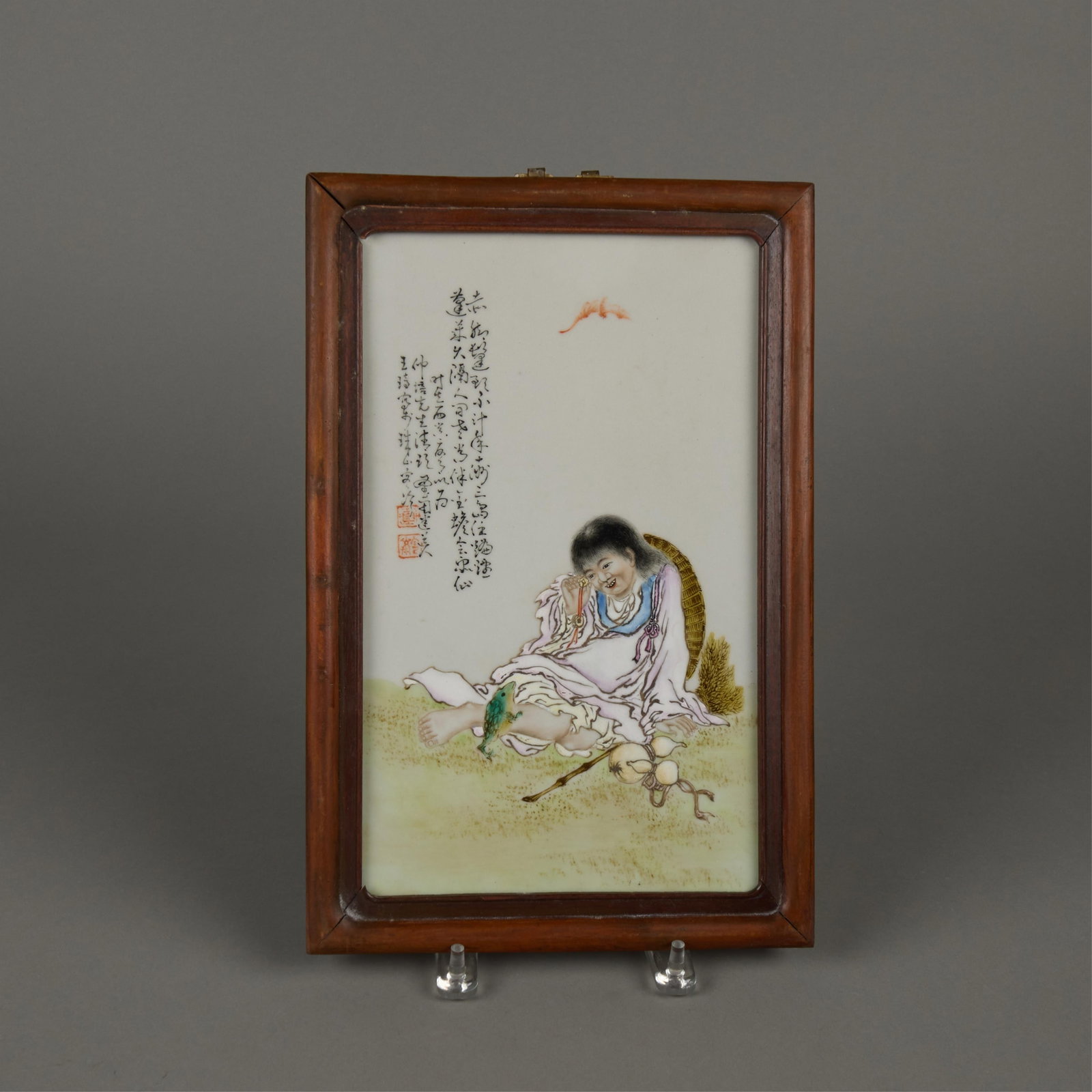 Chinese Famille Rose Porcelain Plaque: Chinese famille rose porcelain pictorial plaque. Height: 14 1/2 in x width: 9 3/4 in x depth: 1 in.
