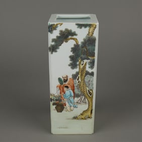 Chinese Porcelain Square Figural Vase