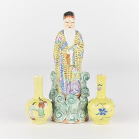 3 Pcs Chinese Porcelain Incl. Lohan Figurine