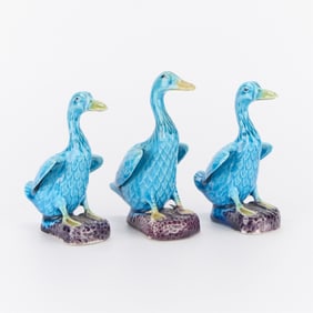 3 Chinese Porcelain Duck Sculptures