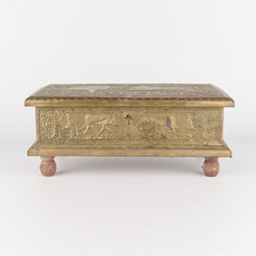 Large Antique Asian Brass & Wood Storage Box