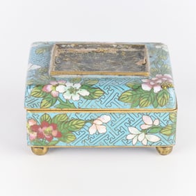 Small Blue Chinese Cloisonne Floral Trinket Box