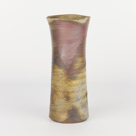 Japanese Studio Ceramic Wavy Bizen Style Vase