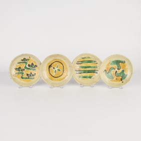 4 Japanese Studio Pottery Stoneware Plates