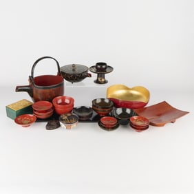 Grp Japanese Lacquer Tea Ceremony Objects