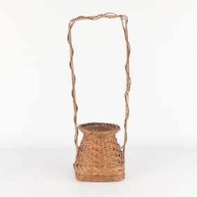 Tall Japanese Bamboo Woven Ikebana Floral Basket