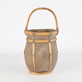 Japanese Bamboo Floral Basket - Signed Dio Getsuai