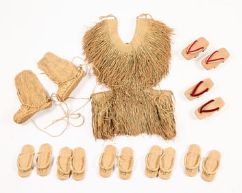 8 Pairs Japanese Sandals & 1 Straw Rain-Cape