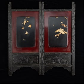 Japanese 2-Panel Shibayama Table Screen