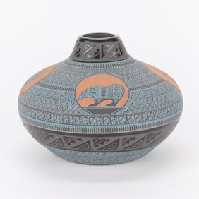 Marvin Blackmore Carved Relief Navajo Pottery Jar