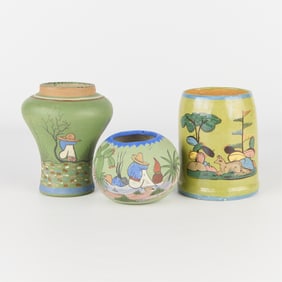 3 Pcs Mexican Folk Art Tlaquepaque & Opaco Pottery