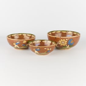 3 Mexican Folk Art Tlaquepaque Pottery Bowls