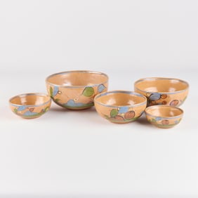 5 Mexican Folk Art Tlaquepaque Pottery Bowls