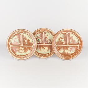 Set 3 Mexican Tlaquepaque Bandera Redware Segmented Dishes