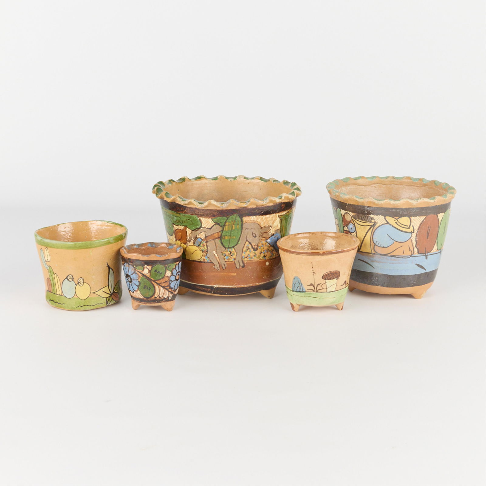 5 Mexican Folk Art Tlaquepaque Pottery Flower Pots (1 of 4)