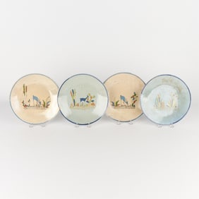 Set 4 Mexican Folk Art Blue & Grey Tlaquepaque Plates